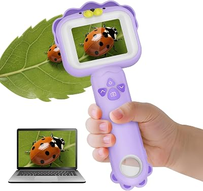 Kids' Microscopes, Portable Mini Pocket Handheld Microscope for Toddlers, Educational Science Stem Toys for Christmas Birthday Gifts for 3 4 5 6 7 8 9 10-Year-Old Boys Girls (Lion)