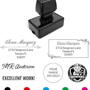 Custom Self Inking Stamp with Ink, Personalized Address Text Logo. | Personalized stamp for address, text or logo; Teacher’s Day gift for teacher signatures, mail, forms and packaging.