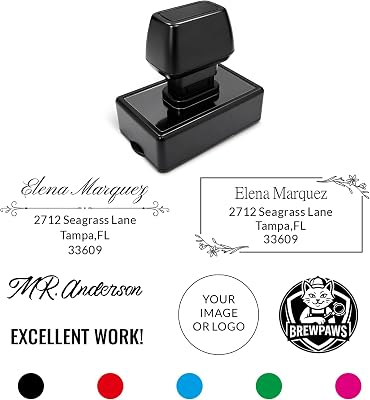 Custom Self Inking Stamp with Ink, Personalized Address Text Logo. | Personalized stamp for address, text or logo; Teacher’s Day gift for teacher signatures, mail, forms and packaging.