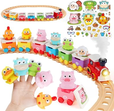 Train Set Toy for Toddler 1 2 3 Year Old, Realistic Mist Steam Electric Farm Animal Train Set Music & Lights, Early Learning Counting Matching & Sorting, Xmas Birthday Gifts for Baby Boys Girls 18M+