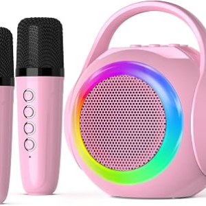 Mini Karaoke Machine for Kid with 2 Microphones, Bluetooth Toddler Karaoke Toy with LED Lights, Rechargeable Portable Speaker for Girls & Boys Ages 3-10, Easter Basket Stuffer for Kids