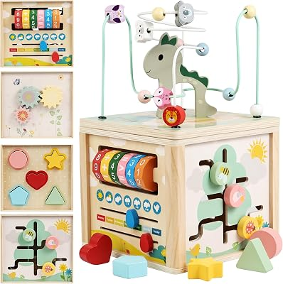 Wooden Activity Cube - 14.37IN 7-in-1 Montessori Toys for 1 2 3 Year Old