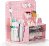 Comix Desk Organizer with 2 Drawer, Pink 360° Rotating Pen Holder for Desk | Desk Organizers and Accessories with 5 Slots Pencil Holder+Pegboard+Drawer, Pen Organizer for Home School Art Office Supplies