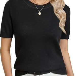 GKBK Women’s Short Sleeve Sweaters Wool Blend Knit Summer Tops
