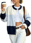 FOMELY Womens Striped Puff Sleeve Knit