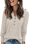 Womens Sweaters Henley Neck Long Sleeve Pullover Tops