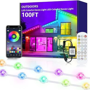 Permanent Outdoor Lights, 100FT RGB+IC Smart Eaves Lighting with 50 LEDs, 16 Million Colors, IP68 Waterproof, for Year-Round and Holiday Use