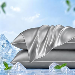 Grey King Size Pillow Covers Zipper Ice Silk Cooling | OEKO-TEX hypoallergenic. Breathable. Moisture wicking. Cold touch. Beauty sleep. Machine wash.