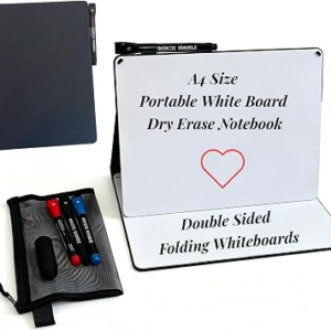 Portable Whiteboard 9″ x 12″, Double-Sided Foldable Dry Erase Notebook, Push Pull Standing Reusable White Board, Soft Writing Surface and Storage Bag,for Home School, Office and Kids Drawing Notes