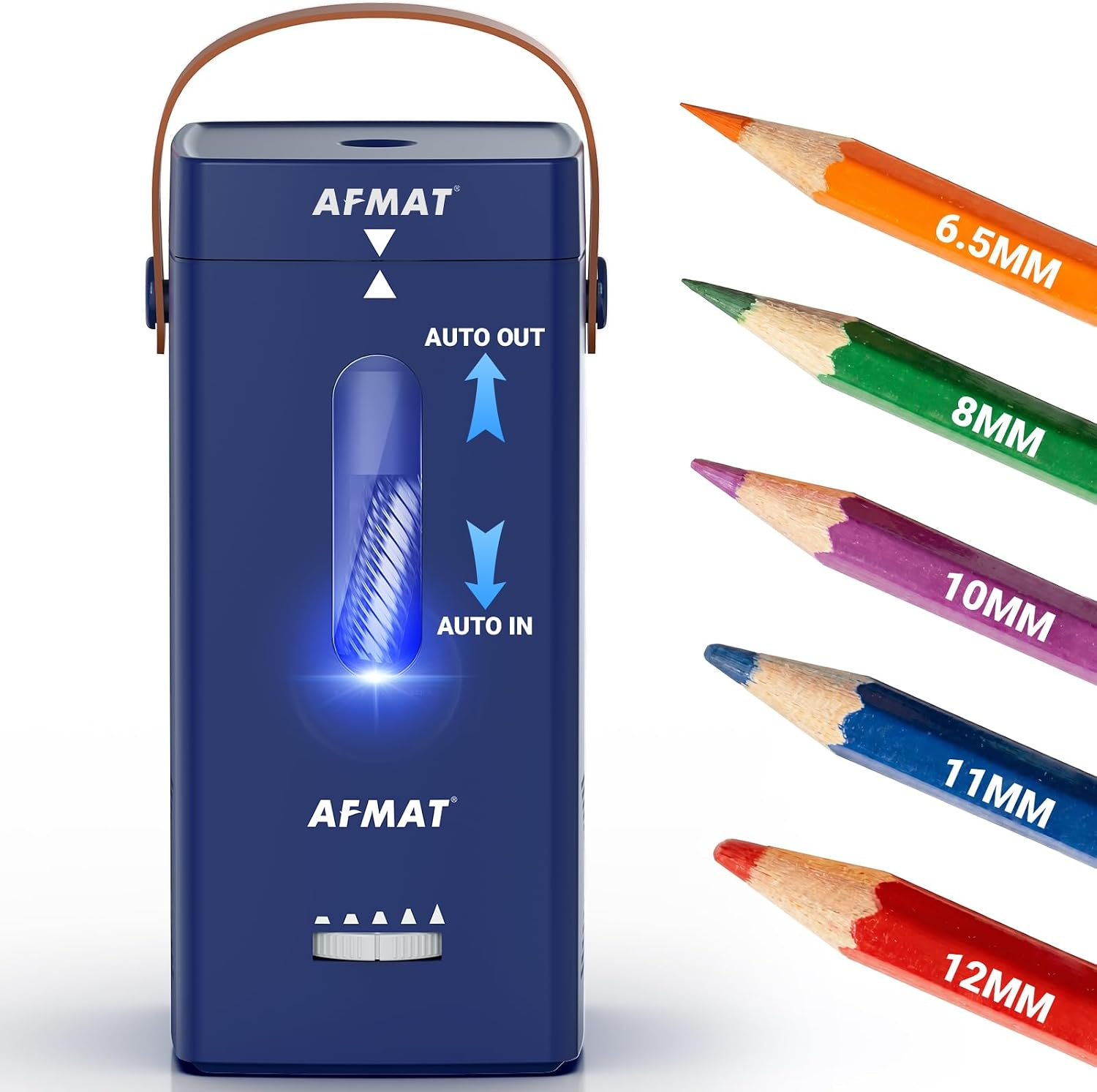 AFMAT Electric Pencil Sharpener, Fully Automatic Pencil Sharpener, Auto in & Out, Rechargeable Hands-Free Sharpeners for Jumbo & Colored Pencils (6.5-12mm), Portable for Home/Classroom/Office PSC6