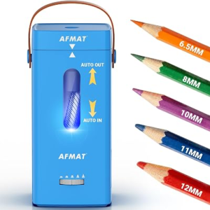AFMAT Electric Pencil Sharpener, Fully Automatic Pencil Sharpener, Auto in & Out, Rechargeable Hands-Free Sharpeners for Jumbo & Colored Pencils (6.5-12mm), Portable for Home/Classroom/Office PSC6