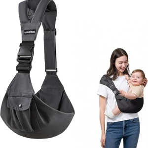 Baby Sling Carrier with Wide Shoulder Padding, 100% Cotton | Adjustable Waist Strap, Ergonomic Hip, Storage Pocket, Hands-Free & Comfortable, for Toddlers 4–36 Months (8–35 lbs)