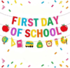 yuboo First Day Of School Banner Garland, Pre-Strung Back to School Classroom Decorations, Teacher Supplies for Kindergarten Preschool Elementary First Day Photo Sign (Glitter Letter)