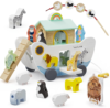 GiggleGems Noah’s Ark Wooden Toy – All-in-1 Push Pull Shape Sorter for Toddlers – Montessori Animal Matching Set – Baptism Christening Gift for Birthday, Religious Toys for Boys Girls (18M+)