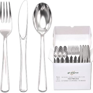 GLOWSERVE 153 Pack Disposable Plastic Silverware Set