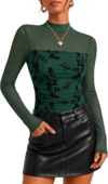 ZESICA Floral Sheer Mesh Ruched Tops