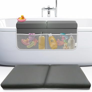 Bath Kneeler & Elbow Rest Pad Set, 2-Inch Thick,Memory Foam,Water-Resistant | Baby Bath Time Essentials Cushion and Bath Kneeling Pad for Bathing Baby With Bathtub Toy Organizer (Dark Gray)