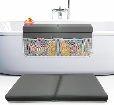Bath Kneeler & Elbow Rest Pad Set, 2-Inch Thick,Memory Foam,Water-Resistant | Baby Bath Time Essentials Cushion and Bath Kneeling Pad for Bathing Baby With Bathtub Toy Organizer (Dark Gray)
