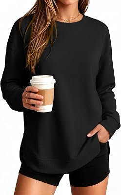 ANRABESS Women's Long Sleeve Crewneck Sweatshirts Curved Hem Shirts