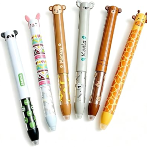 6 PCS 3D Animal Retractable Dual-Color Erasable Gel Pen Set 0.5mm | 6-Piece Set, Heat-Erasable Ink, One-Click Color Switch, Refillable Design, Students & Journals