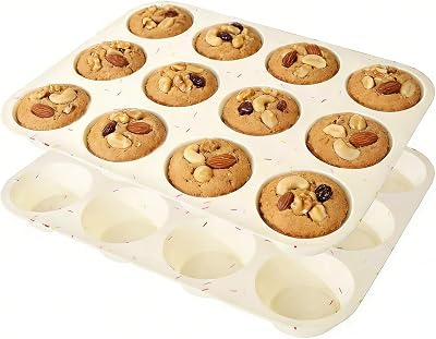 Silicone Muffin Pans for Baking,12 Cup Nonstick Cupcake Pan 2Pcs