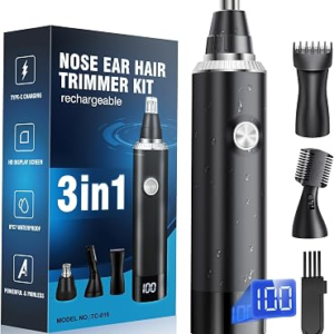 Nose Hair Trimmer for Men, 3-in-1 Professional Painless Rechargeable Eyebrow & Facial Hair Trimmer for Men Women, Multifunctional Trimmer with Powerful Motor and Dual-Edge Blades, IPX7 Water