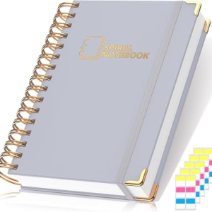 MSTONAL Lined Spiral Journal Notebook for Women Men, Medium A5 300 Pages, College Ruled Hardcover Notebooks for Work and Note Taking, Journals for Writing – Grey