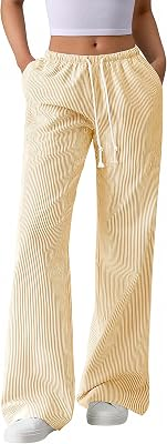 BTFBM Striped Wide Leg Pants for Women Summer 2026,Yellow,XS
