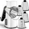 Weltonhm 4 in 1 Large Cheese Grater Hand Crank Rotary (White 4 Graters) | Cheese Shredder Rotary and Slicer with 4 Stainless Steel Blades for Vegetables, Veggie and Cheese, Stronger Suction Base