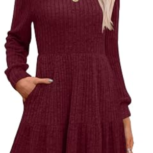 MixShe Women’s Square Neck Long Sleeve Fall Dress with Pockets