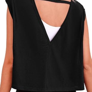 QUENTEEN Women Cropped Open Back Sleeveless Tank Tops