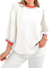 TANKANEO Womens 3/4 Sleeve Puff Tops