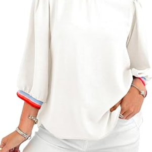 TANKANEO Womens 3/4 Sleeve Puff Tops