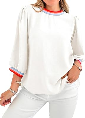 TANKANEO Womens 3/4 Sleeve Puff Tops