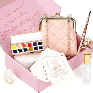 Funto Travel Watercolor Set, Fashion 12-Color Outdoor Paint Kit, with Crossbody Bag, Art Craft, Paint Supplies, Stocking Stuffers for Teen Girls, Portable Gift for Art