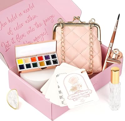 Funto Travel Watercolor Set, Fashion 12-Color Outdoor Paint Kit, with Crossbody Bag, Art Craft, Paint Supplies, Stocking Stuffers for Teen Girls, Portable Gift for Art