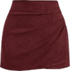 BTFBM Faux Suede Mini Skirts for Women Ruched Wrap Skorts,Burgundy,S