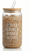 Nurse Gifts for Women 16oz Glass Cup with Lid and Straw Funny Nurse Appreciation Gifts for Birthday Nurses Week Graduation Coffee Scrubs and Rubber Gloves Tumbler for RN LPN CNA Student