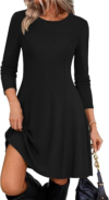 Zeagoo Sweater Dress for Women Fall Long Sleeve Crew Neck Ribbed Knit Fit and Flare A-Line Dresses