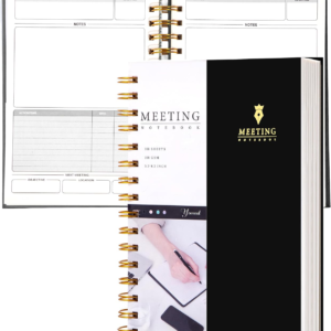 Meeting Notebook for Work, Business Hardcover with Action Items, 5.5 x 8.5
