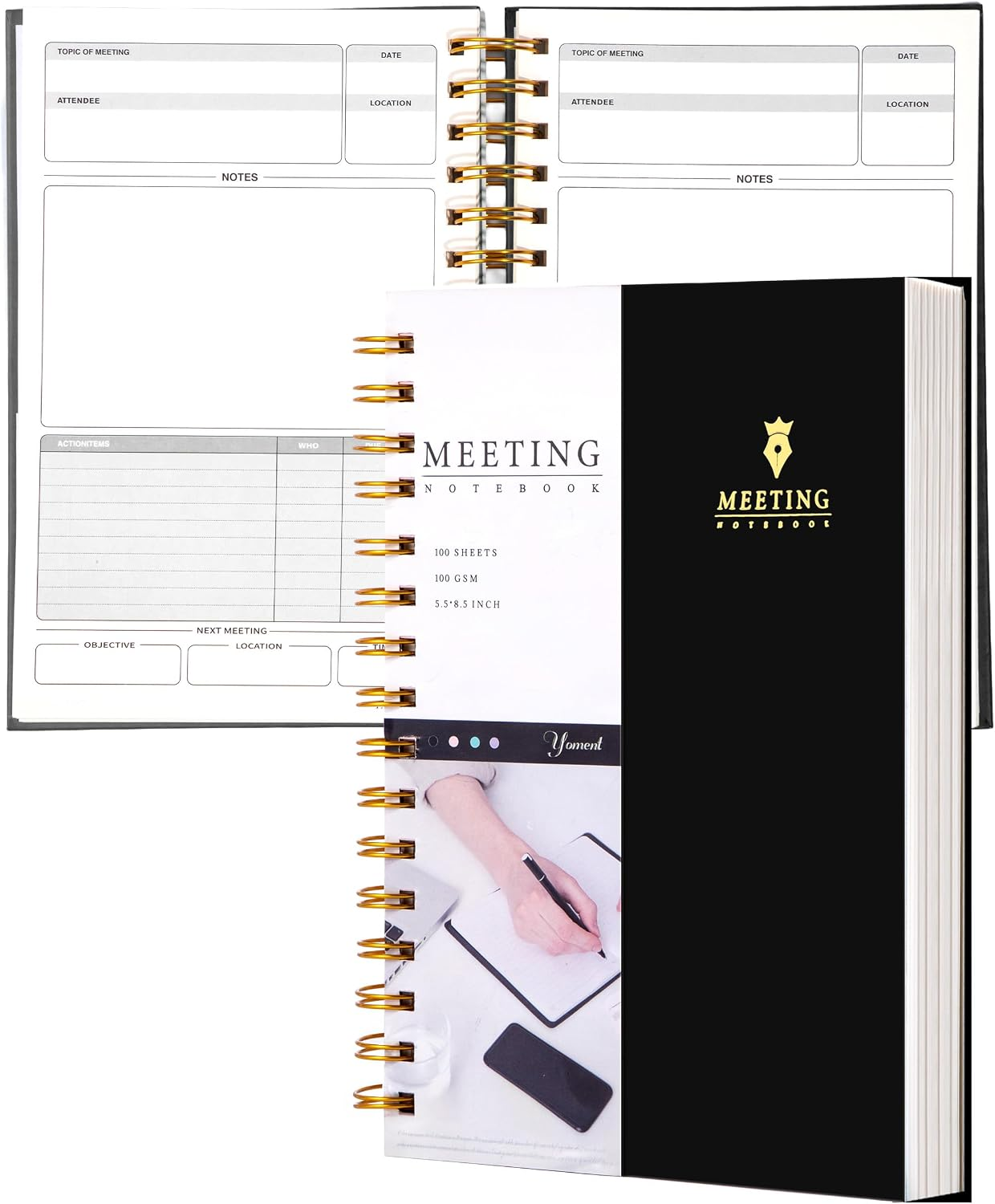 Meeting Notebook for Work, Business Hardcover with Action Items, 5.5 x 8.5