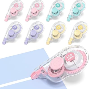 Four Candies White Correction Tape, 39.4 ft, 8 Pack Smooth Pull-Out Tape | Easy to Use Applicator for Instant Corrections, Tear-Resistant, Smooth & Quick-Drying Tape for Office & School Supplies