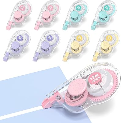 Four Candies White Correction Tape, 39.4 ft, 8 Pack Smooth Pull-Out Tape | Easy to Use Applicator for Instant Corrections, Tear-Resistant, Smooth & Quick-Drying Tape for Office & School Supplies