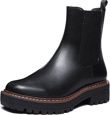 ATHLEFIT Slip On Platform Chelsea Ankle Boots