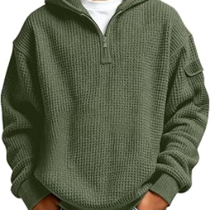 Hoodies for Boys Waffle Knit Quarter Zip Long Sleeve Sweatshirt Tops Ages 3-14