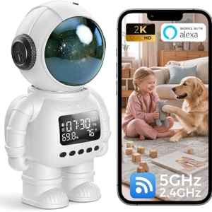 2K Indoor Astronaut Clock Robot Security Camera, 2.4G/5G WiFi Baby Monitor Pet Dog Camera with App, Long Battery Life, Two-Way Audio, Color Night Vision, PIR Motion Detection, Clou