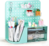 Comix Desk Organizer with 2 Drawer, Green 360° Rotating Pen Holder for Desk | Desk Organizers and Accessories with 5 Slots Pencil Holder+Pegboard+Drawer, Pen Organizer for Home School Art Office Supplies