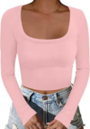 ANRABESS Long Sleeve Square Neck Crop Top