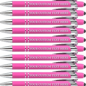Up to 480 Pcs Personalized Pens in Bulk, Custom Metallic Printed Name with Black Ink, Customized Bulk Pens with Stylus-Great Gift Ideas(Silver Barrel)