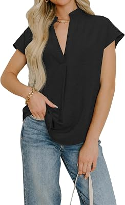 Womens V Neck Cap Sleeve Blouses